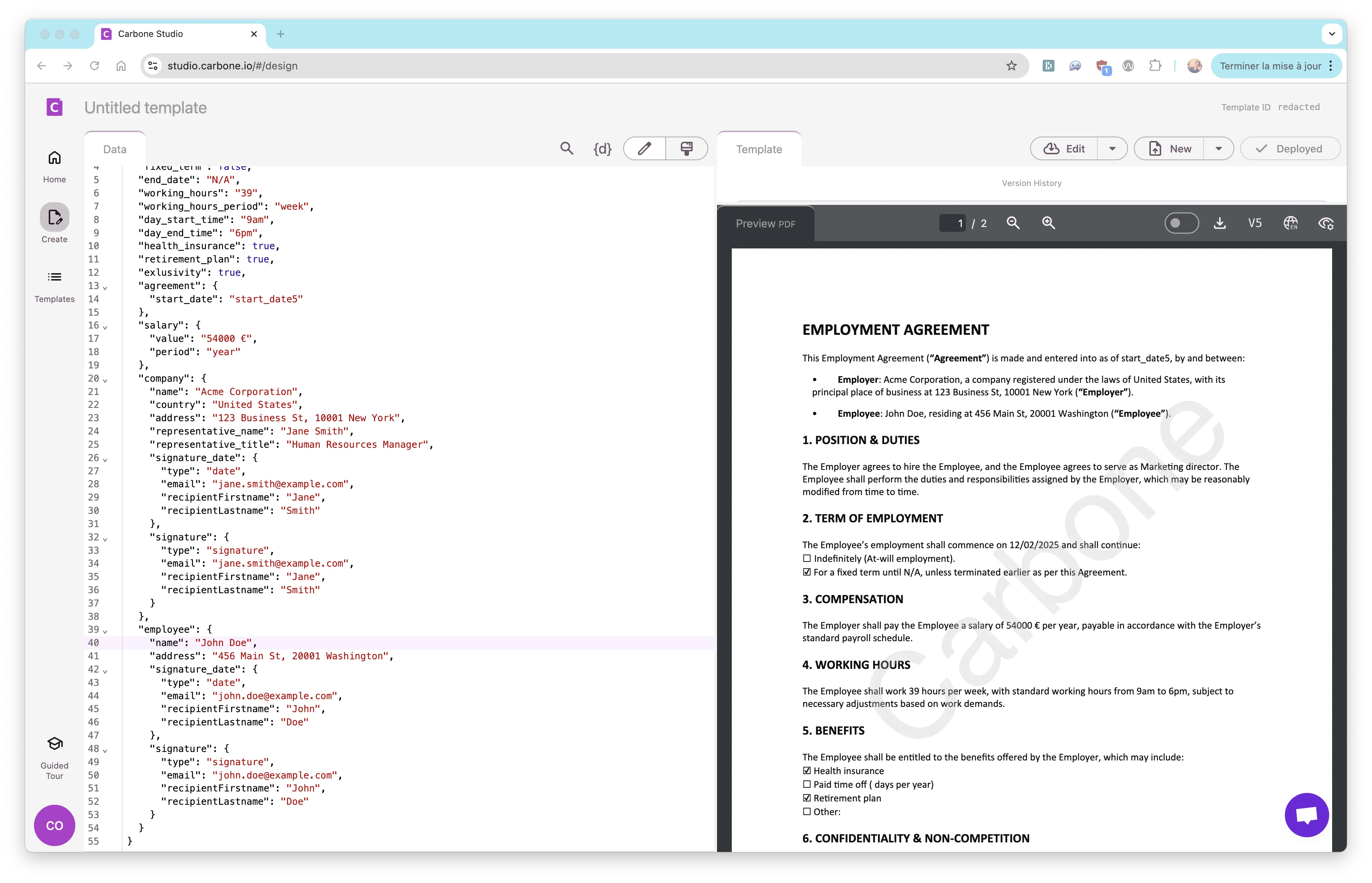 CarboneIO interface screenshot