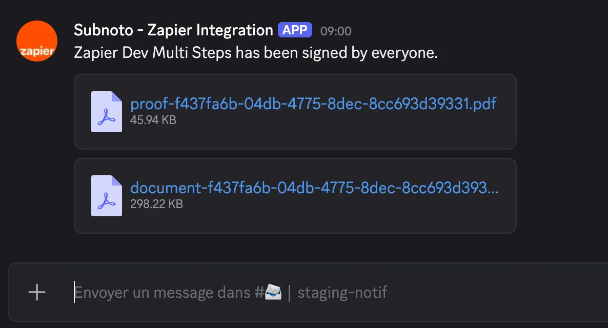 Discord message with signed document and proof attachments