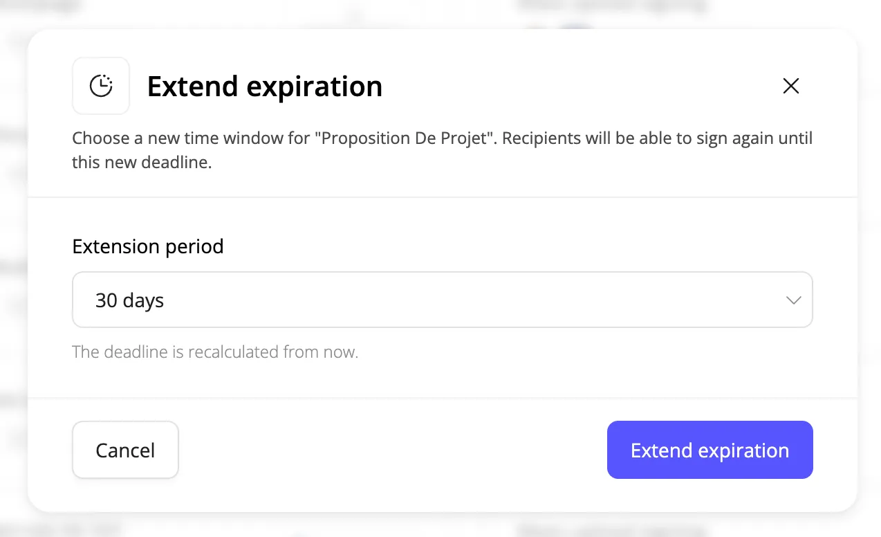 Extend expiration dialog with the extension period selector