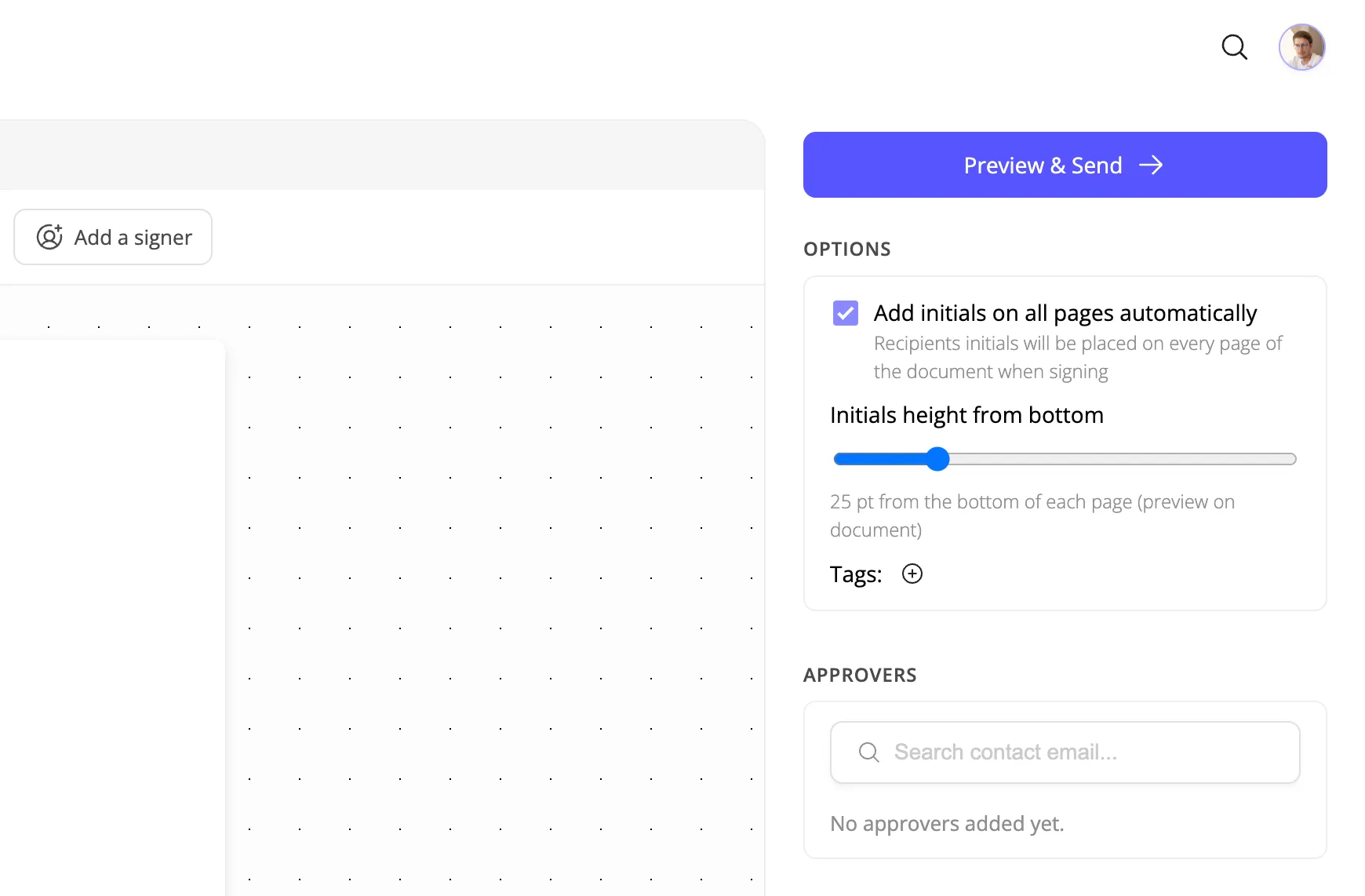 Initials placement options with automatic placement and a height slider