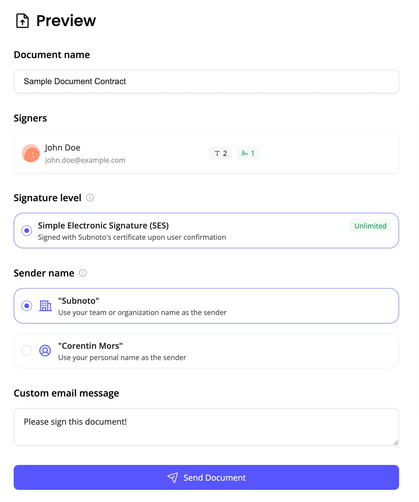 Preview and Send Modal