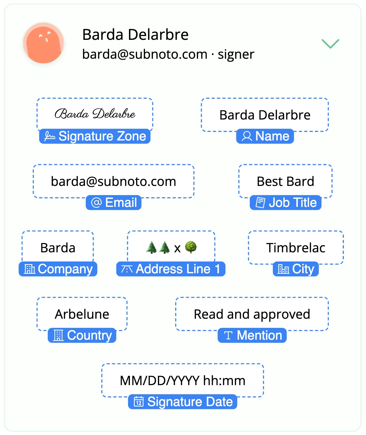 New signature field types including date, timestamp, and read and approved